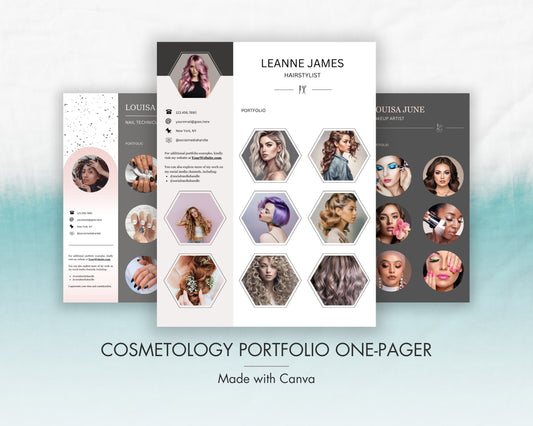 Hairstylist, Nail Technician & Makeup Artist Portfolio One-pagers, Printable and Editable Canva Template, Digital Download - 3 in 1