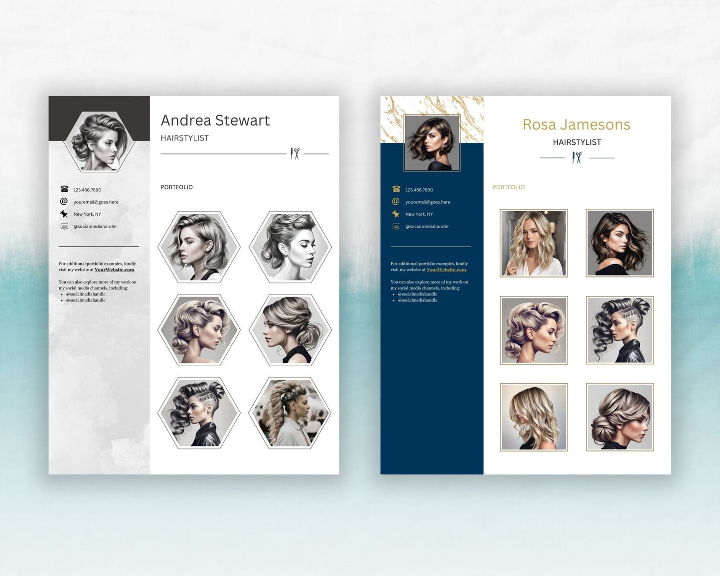 Hairstylist Portfolio Canva Template - One Pager, Printable, and Editable Digital Download - 3 in 1 - Hairdresser Templates