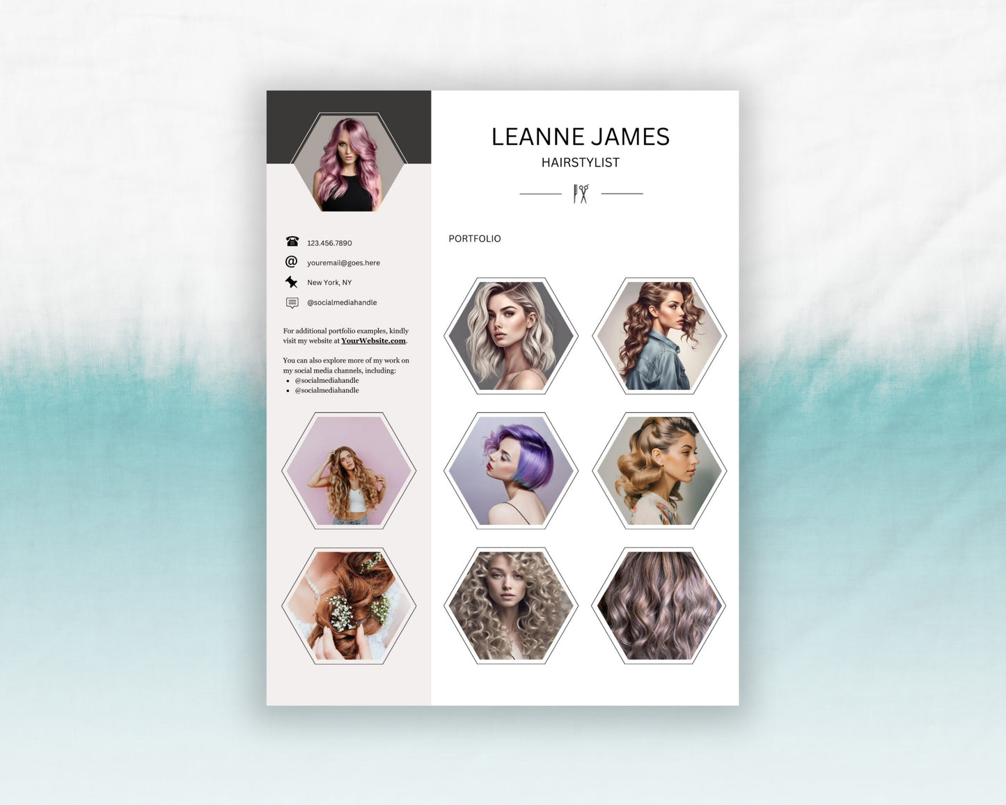 Hairstylist, Nail Technician & Makeup Artist Portfolio One-pagers, Printable and Editable Canva Template, Digital Download - 3 in 1