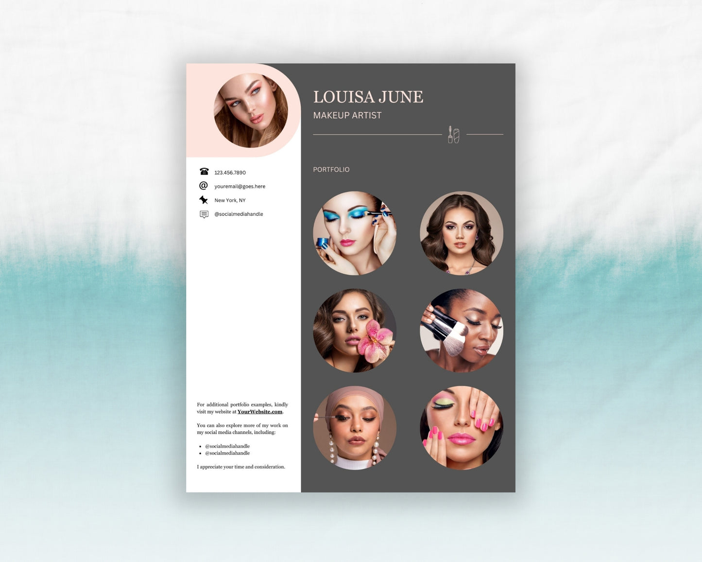 Hairstylist, Nail Technician & Makeup Artist Portfolio One-pagers, Printable and Editable Canva Template, Digital Download - 3 in 1