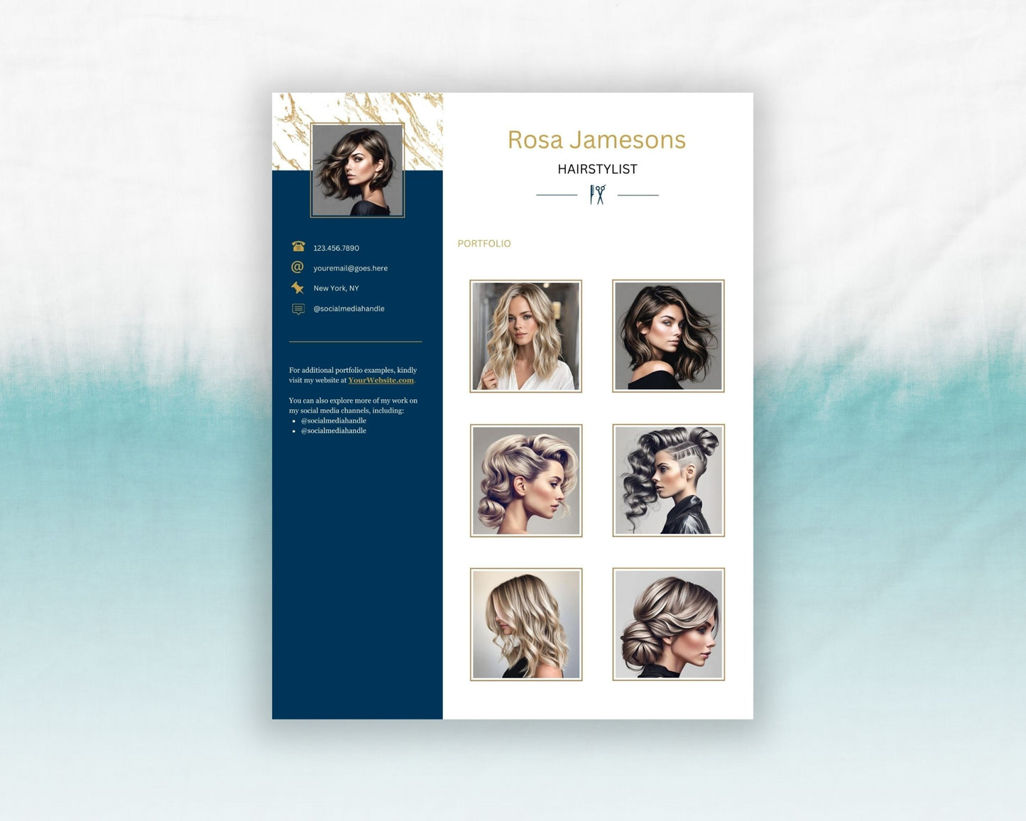 Hairstylist Portfolio Canva Template - One Pager, Printable, and Editable Digital Download - 3 in 1 - Hairdresser Templates