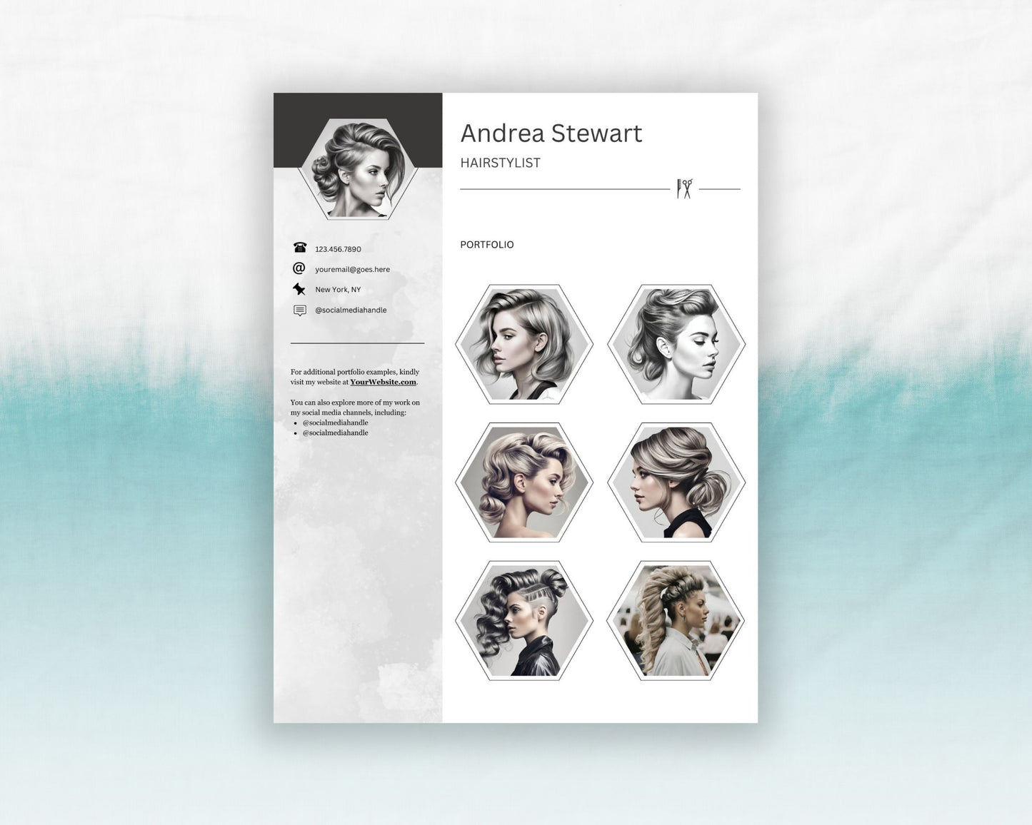 Hairstylist Portfolio Canva Template - One Pager, Printable, and Editable Digital Download - 3 in 1 - Hairdresser Templates