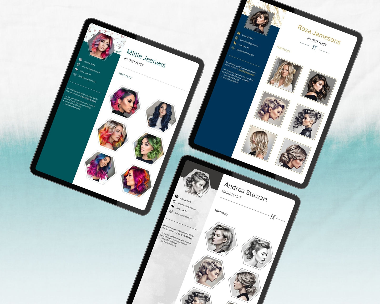 Hairstylist Portfolio Canva Template - One Pager, Printable, and Editable Digital Download - 3 in 1 - Hairdresser Templates