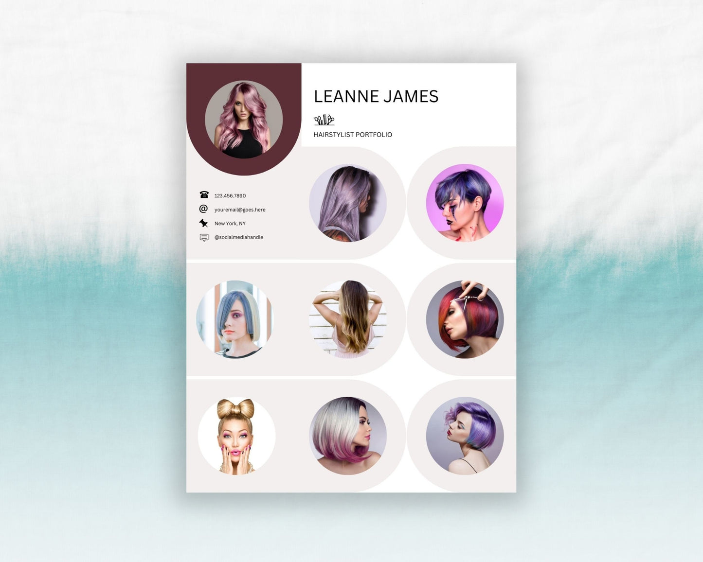 Hairstylist Portfolio Canva Template - One Pager, Printable, and Editable Digital Download - 3 in 1 - Hairdresser Templates