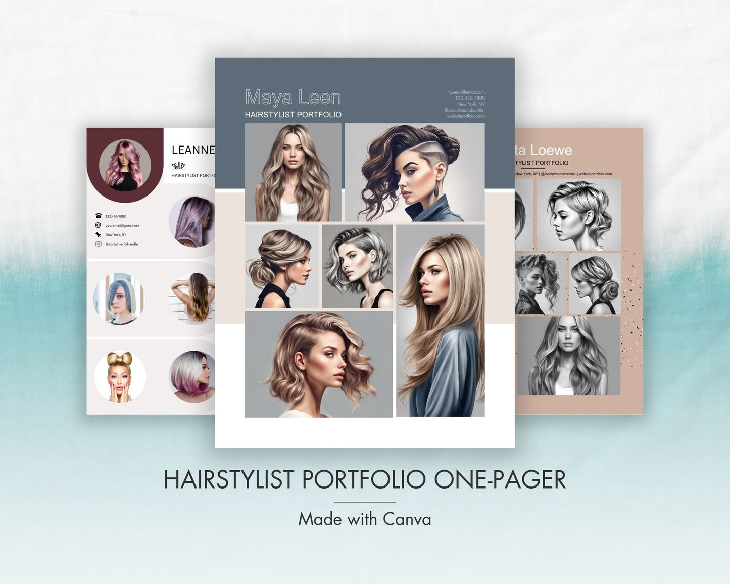 Hairstylist Portfolio Canva Template - One Pager, Printable, and Editable Digital Download - 3 in 1 - Hairdresser Templates