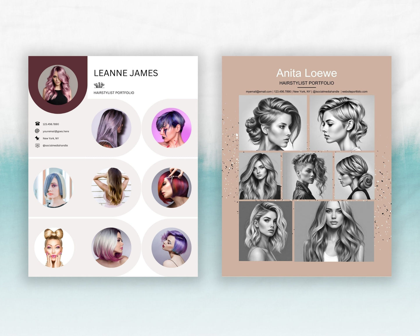 Hairstylist Portfolio Canva Template - One Pager, Printable, and Editable Digital Download - 3 in 1 - Hairdresser Templates